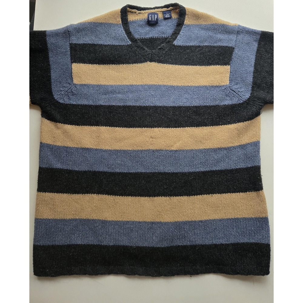 Vintage 90s Gap‎ lambswool striped sweater, mens large / mended hole